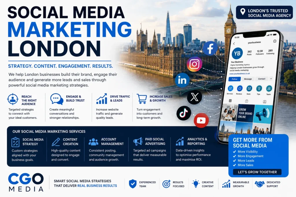 Social media marketing agency in London managing Facebook, Instagram, LinkedIn and TikTok campaigns