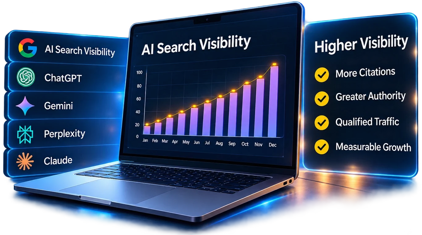 AI search visibility laptop graphic