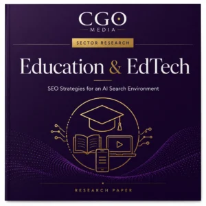 CGO Media Education and EdTech sector research cover for SEO strategies in an AI search environment.