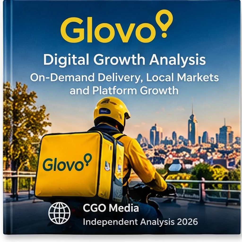 CGO Media independent Glovo digital growth analysis 2026 book cover featuring courier overlooking a city.
