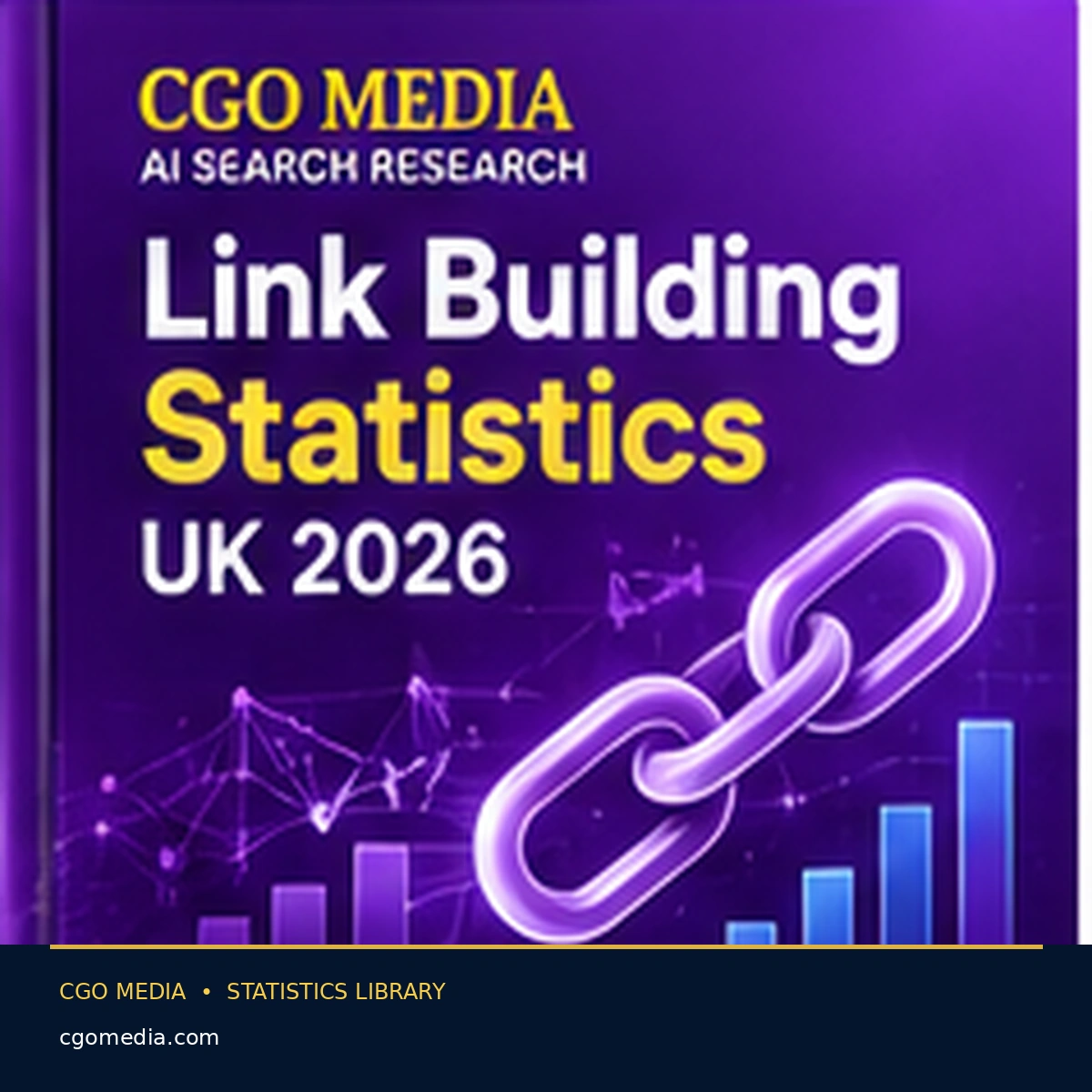 CGO Media Link Building Statistics UK 2026 research cover featuring a with a chain-link illustration and growth chart representing links and digital authority.