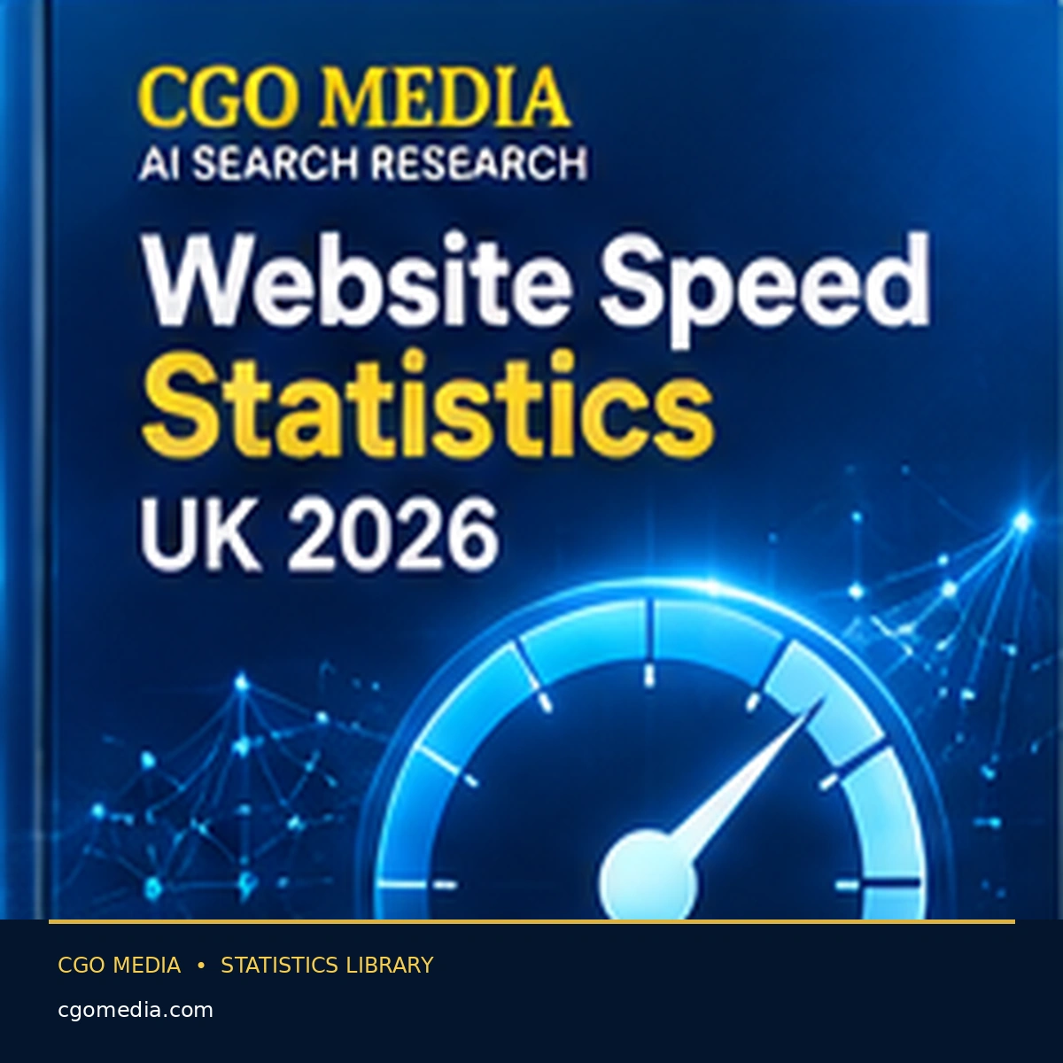 CGO Media Website Speed Statistics UK 2026 research cover featuring a featuring a speedometer and digital network design representing website performance.